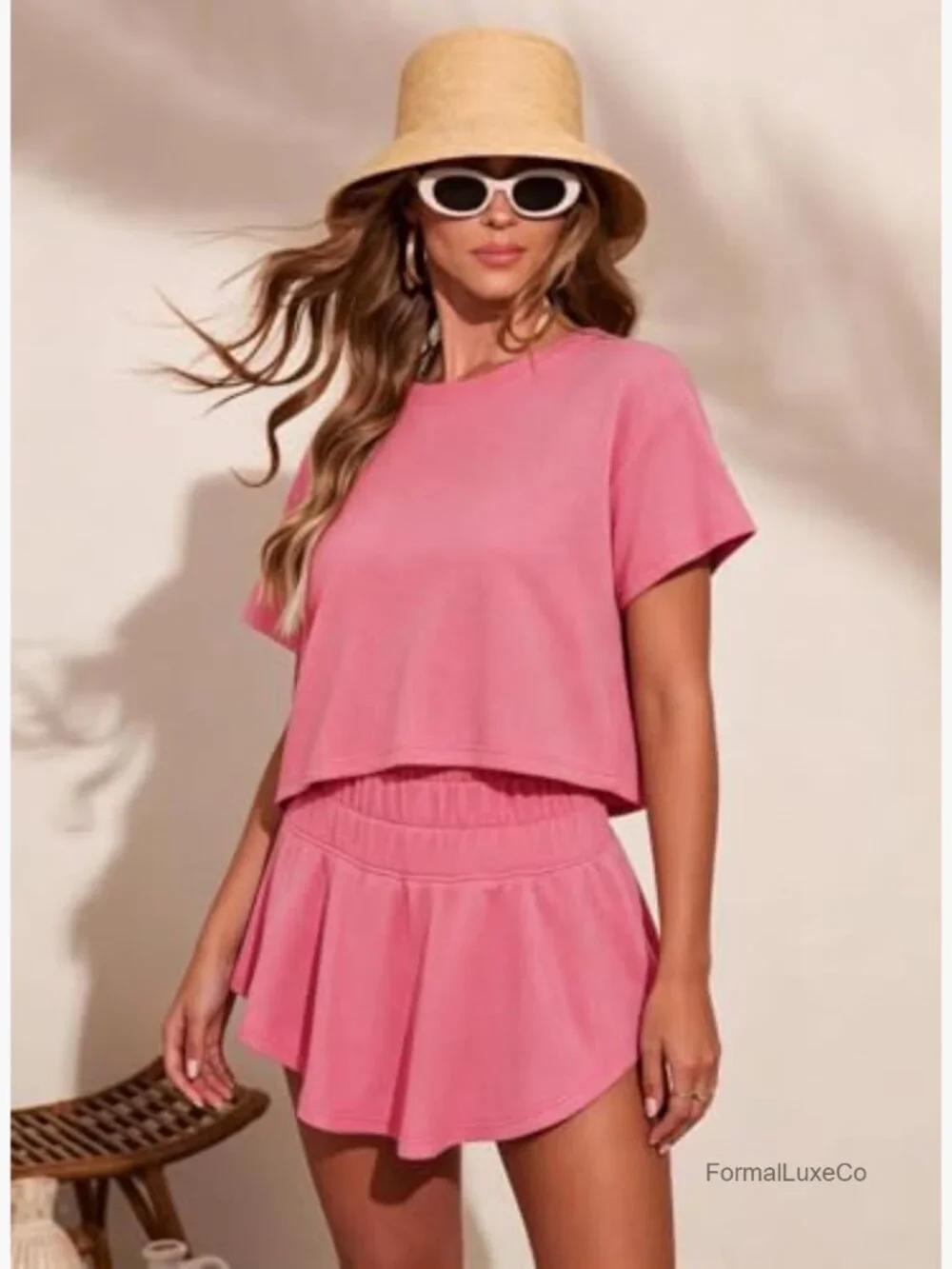Women's 2 Piece Skort Set Crop Top & Shorts Lounge Match